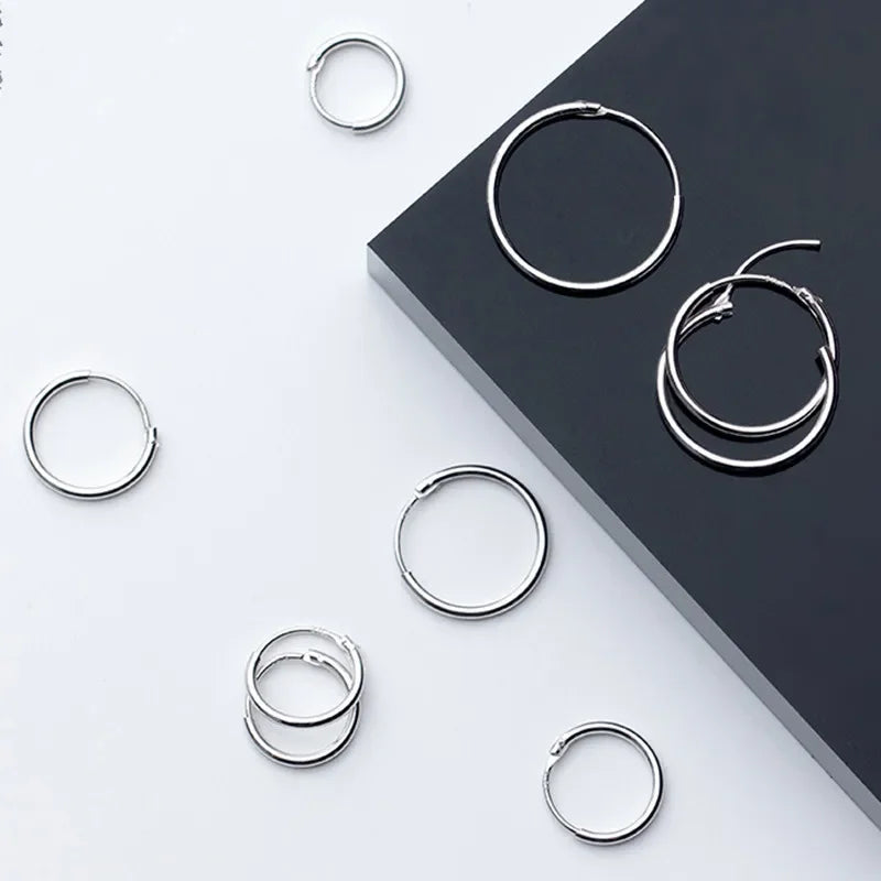  Sterling Silver Geometric round Hoop Earrings for Women Minimalist Fine Jewelry 
