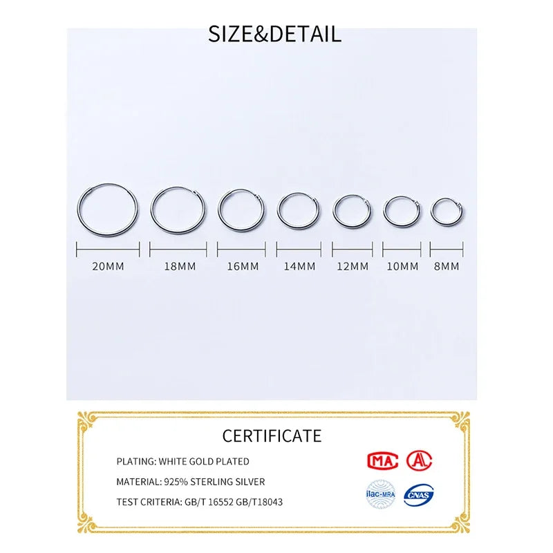  Sterling Silver Geometric round Hoop Earrings for Women Minimalist Fine Jewelry 