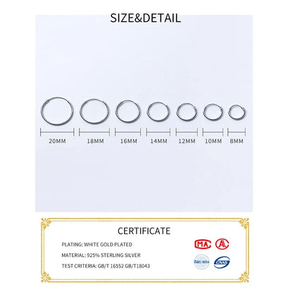  Sterling Silver Geometric round Hoop Earrings for Women Minimalist Fine Jewelry 