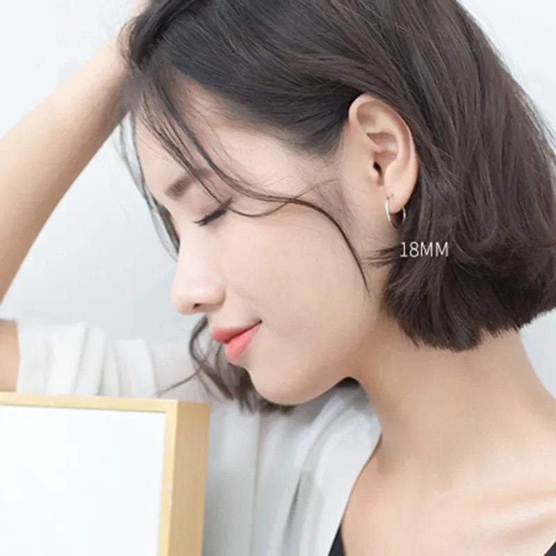  Sterling Silver Geometric round Hoop Earrings for Women Minimalist Fine Jewelry 