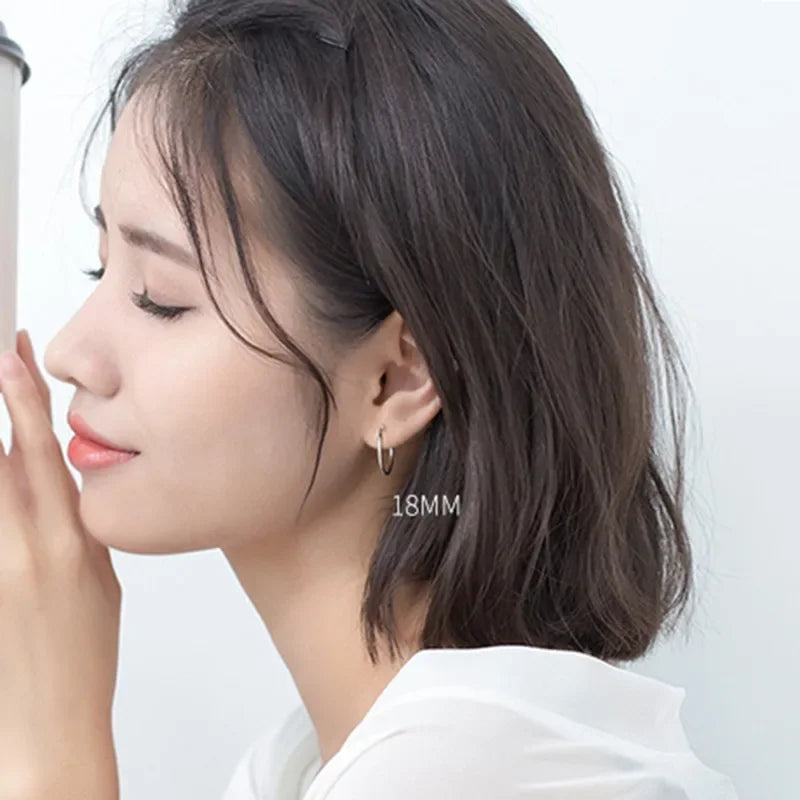  Sterling Silver Geometric round Hoop Earrings for Women Minimalist Fine Jewelry 